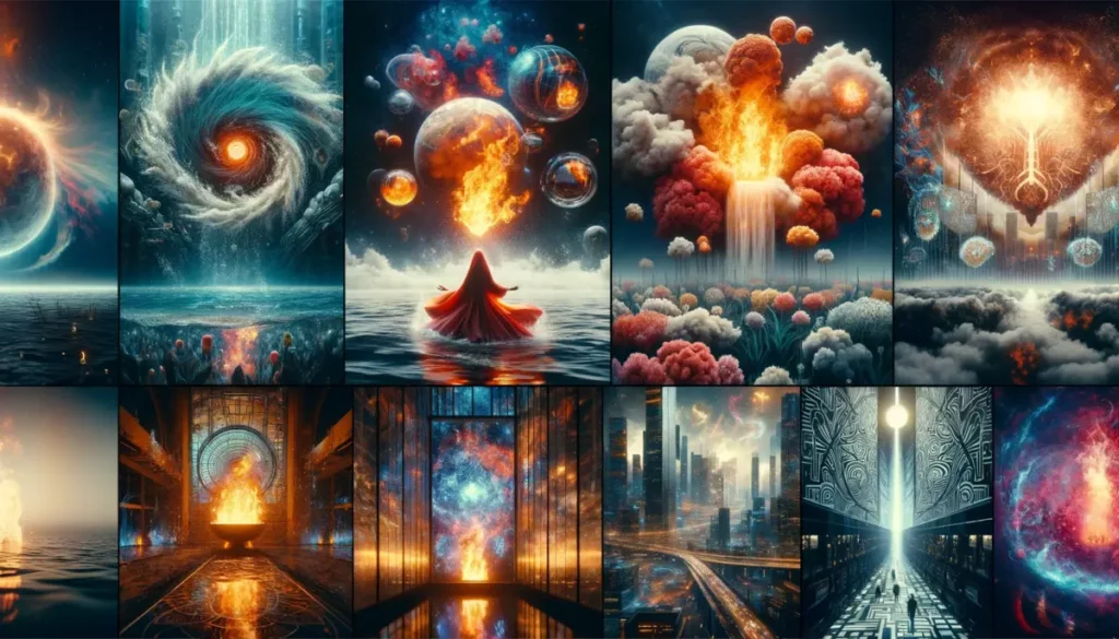 A visual representation of unique fire dream scenarios, emphasizing their rare interpretations and the impact of external influences