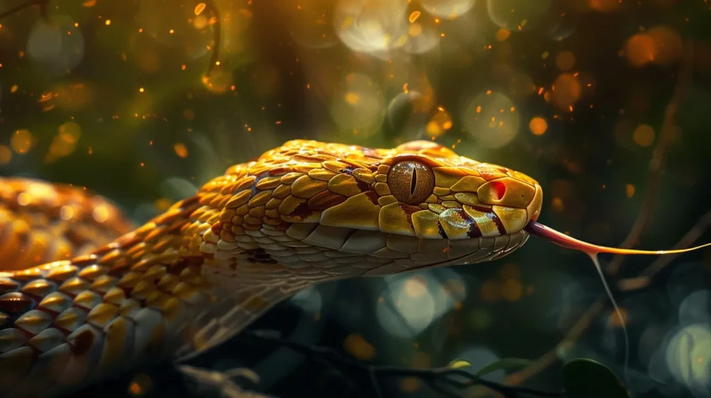 A serene yet intriguing image of a snake in the midst of transformation, symbolizing personal growth and the overcoming of challenges